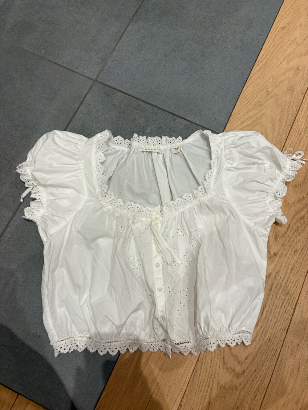 Doen Nora White Eyelet Cotton Puff Sleeve Blouse